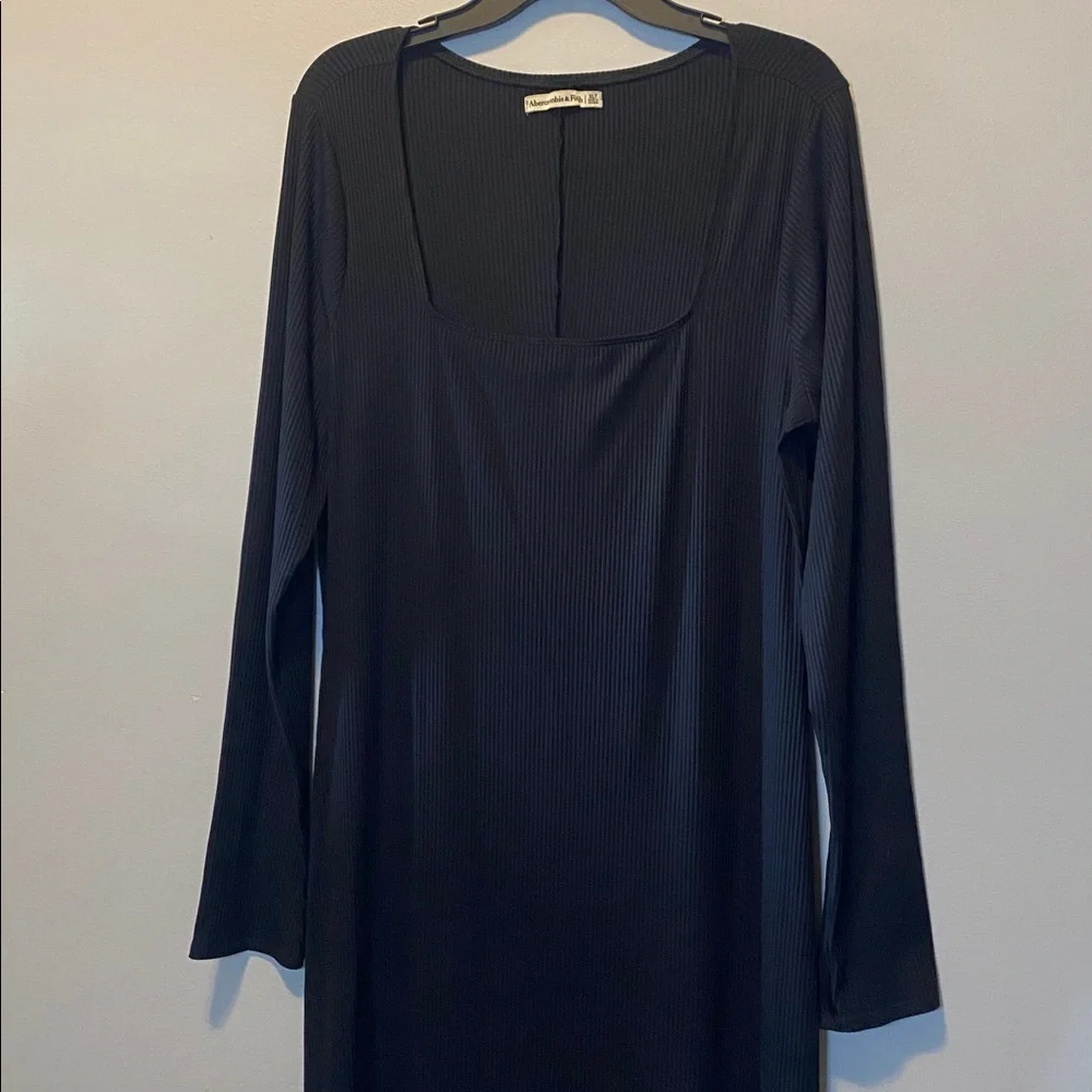 Abercrombie Fitch Ribbed Maxi Dress Womens XLT Black Long Sleeve Dark Romantic